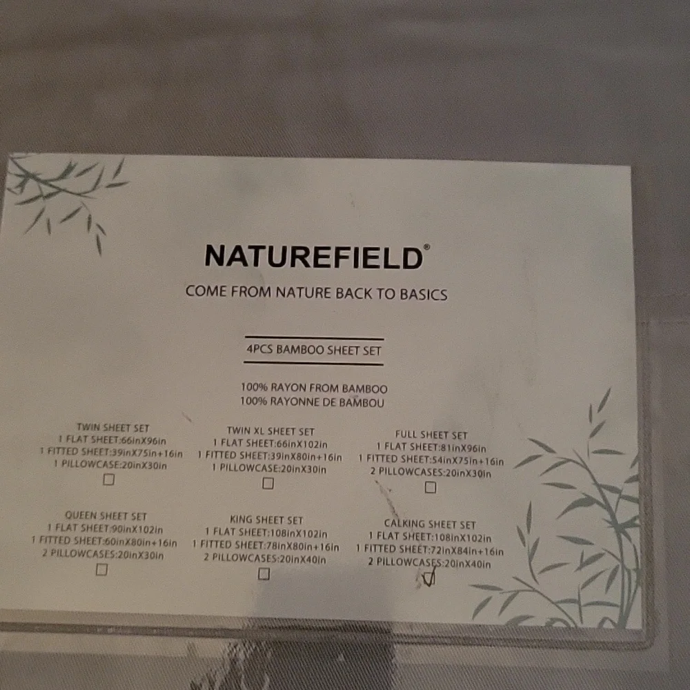 Naturefield light gray cooling bamboo sheet 4pc set soft breathable Cal King New